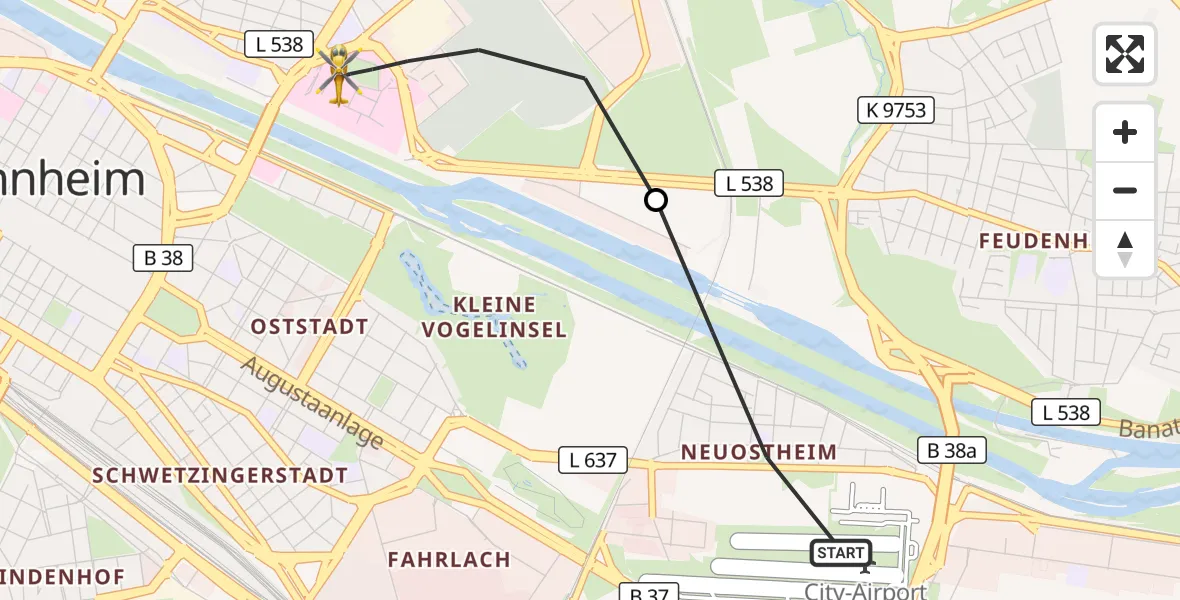 Flugroute Rettungshubschrauber Mannheim-City Flughafen - Mannheim, 25 September 2026, 09:17