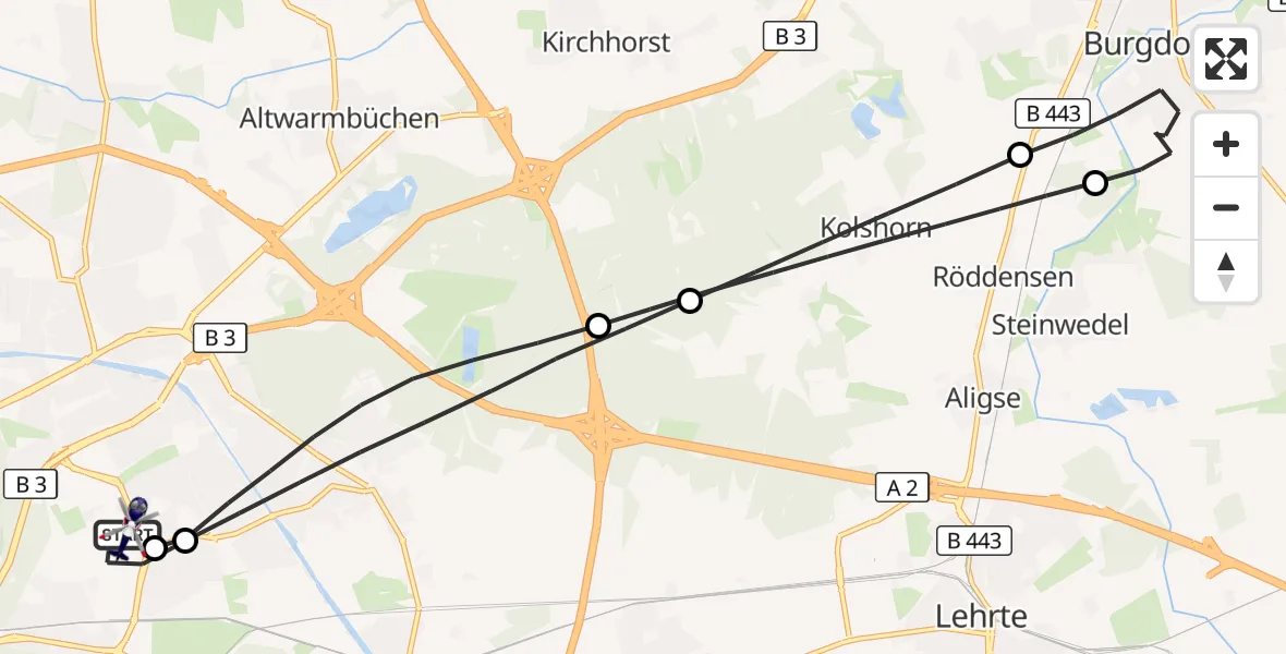 Flugroute Polizeihubschrauber Hannover Luftrettung Hubschrauberlandeplatz (Christoph 4) - Hannover Luftrettung Hubschrauberlandeplatz (Christoph 4), 25 September 2026, 09:29