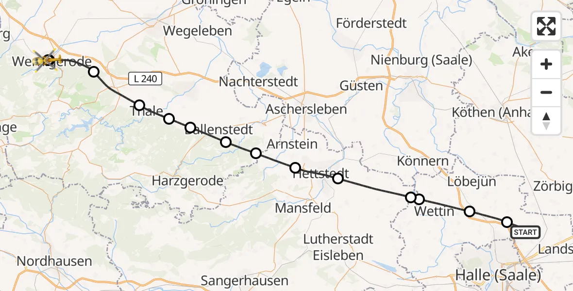 Flugroute Rettungshubschrauber Landsberg - Harz Hospital Wernigerode, 25 September 2026, 09:30