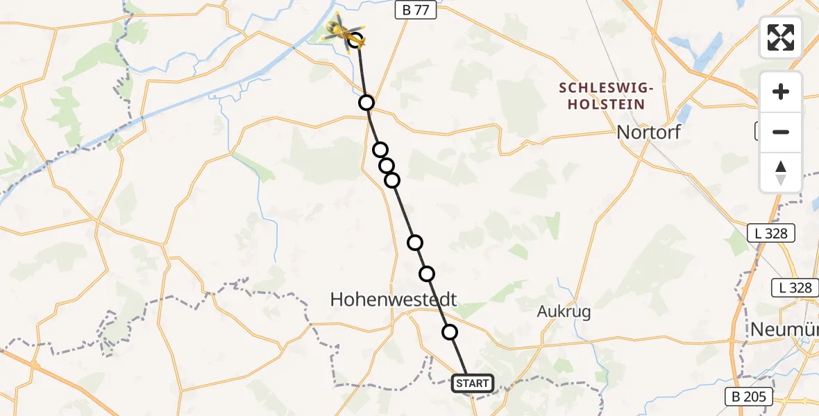 Flugroute Ambulanzhubschrauber Meezen - Hörsten, 25 September 2026, 09:34