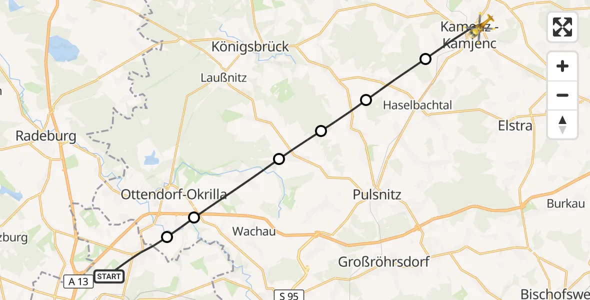 Flugroute Rettungshubschrauber Dresden - Kamenz, 25 September 2026, 09:37