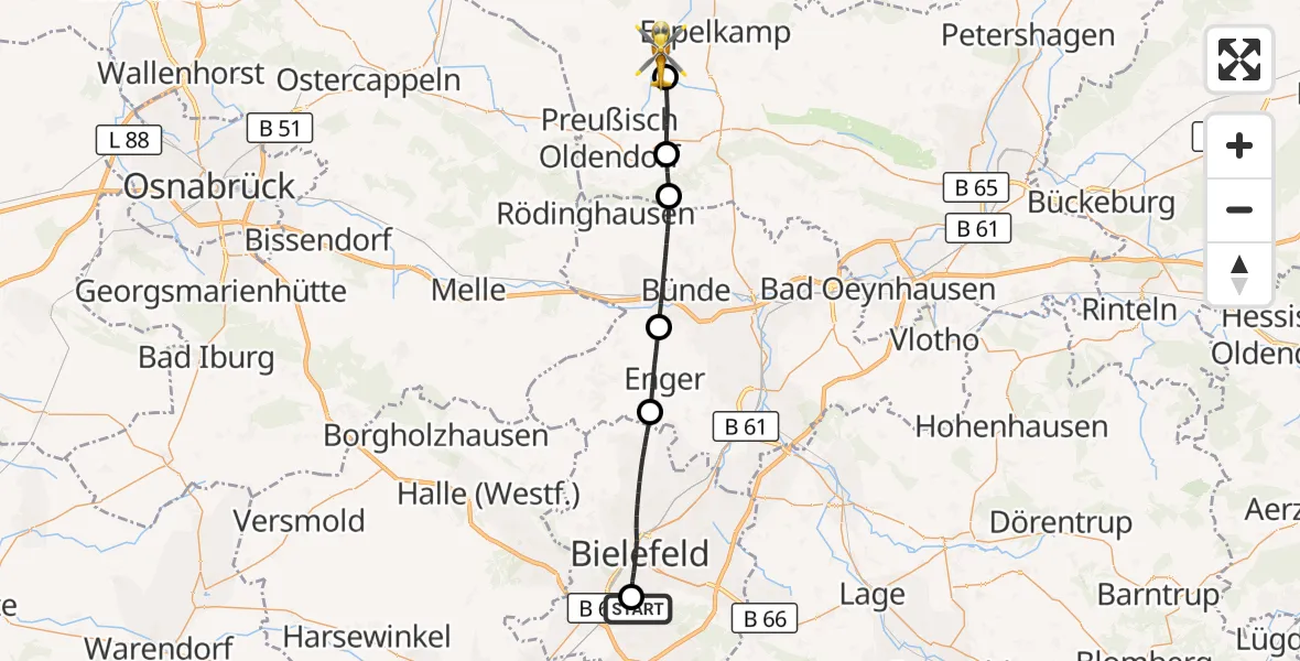 Flugroute Rettungshubschrauber Luftrettungszentrum Bielefeld - Espelkamp, 25 September 2026, 09:42