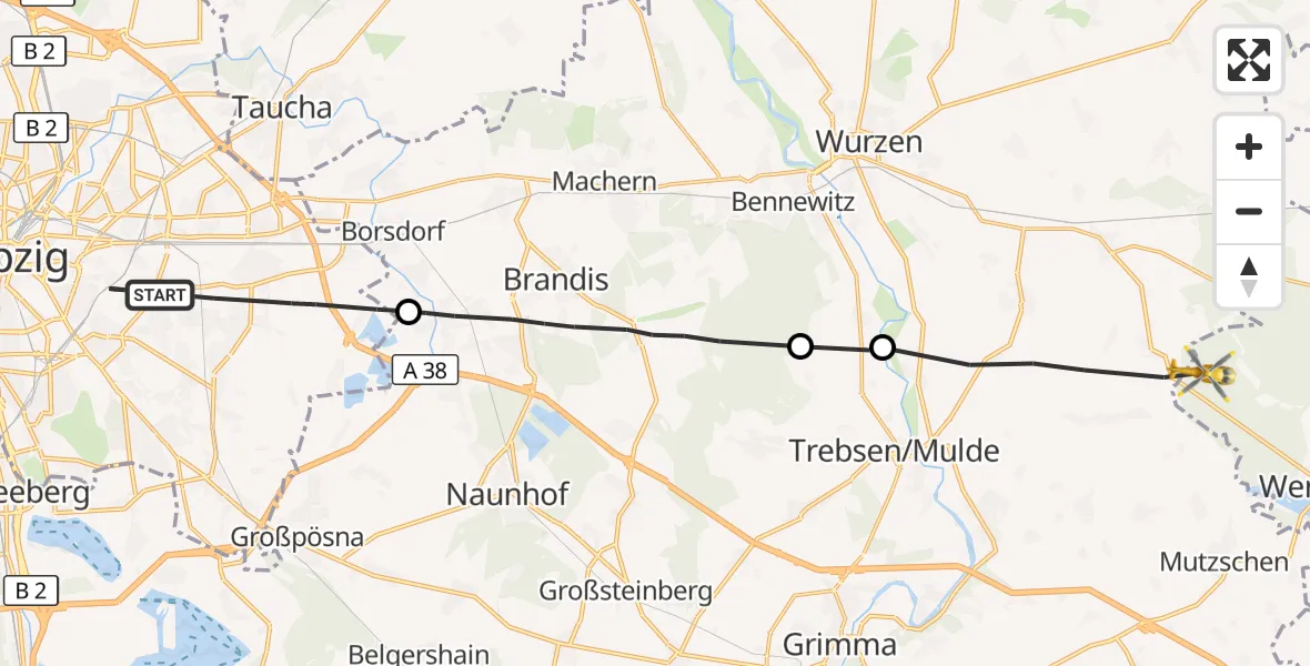 Flugroute Rettungshubschrauber Leipzig - Wermsdorf, 25 September 2026, 09:46