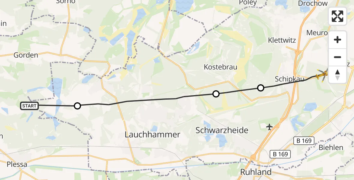 Flugroute Rettungshubschrauber Hohenleipisch - Schipkau, 25 September 2026, 09:48