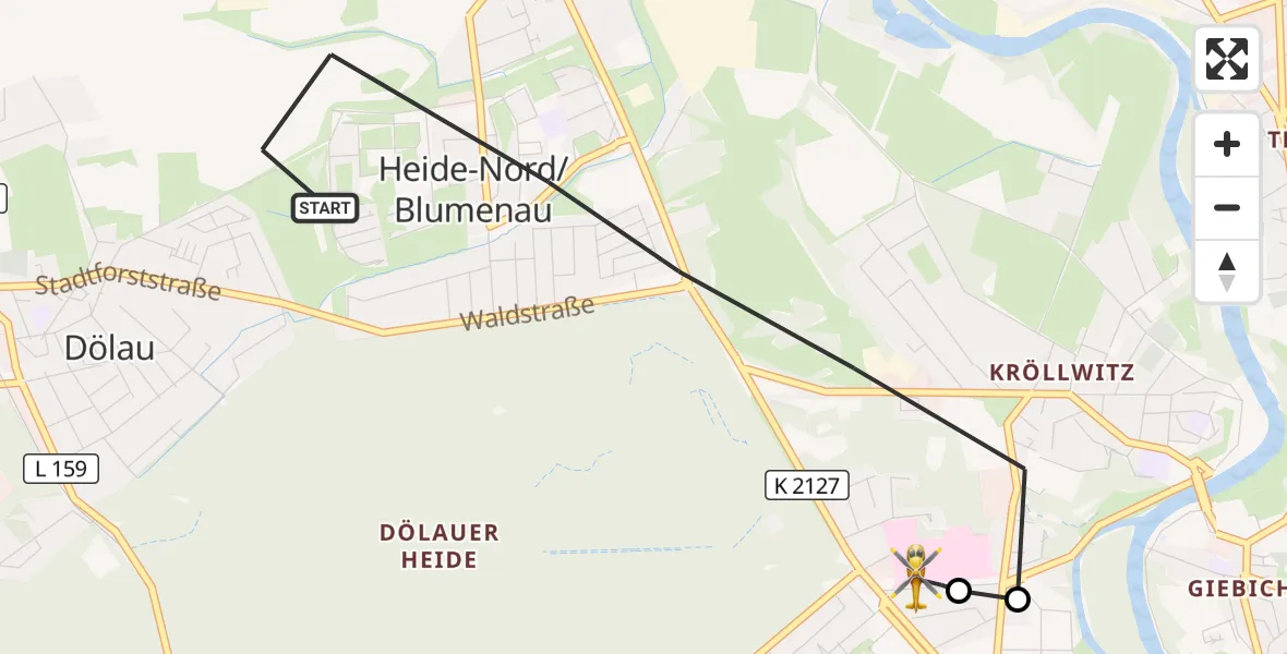 Flugroute Rettungshubschrauber Halle (Saale) - Halle (Saale) University Hospital, 25 September 2026, 09:52