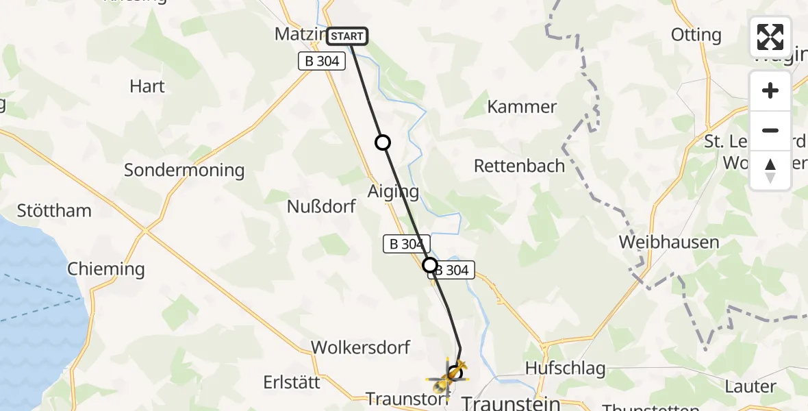 Flugroute Rettungshubschrauber Traunreut - Traunstein Hospital, 25 September 2026, 10:05