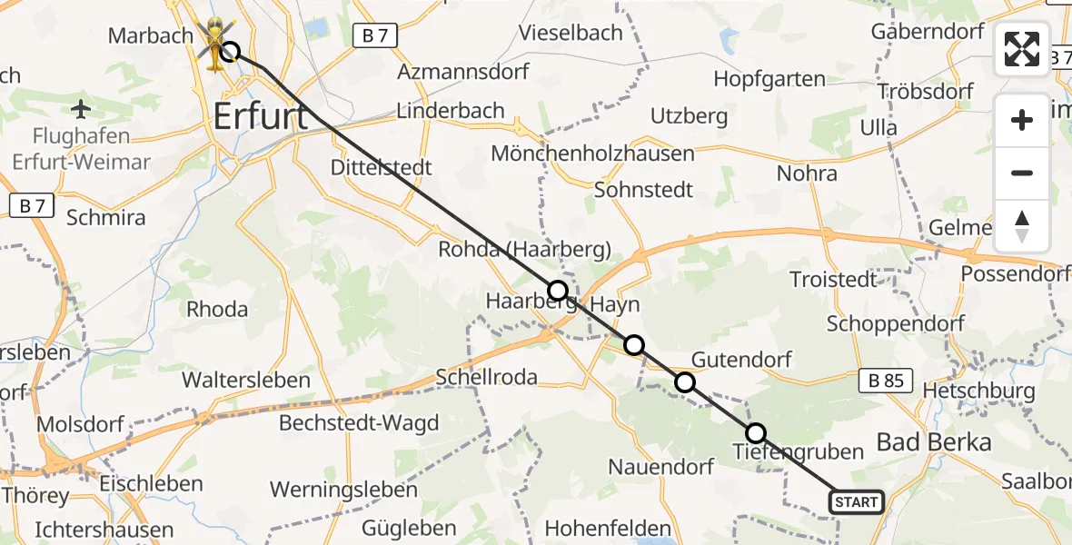 Flugroute Ambulanzhubschrauber Bad Berka - Helios Clinic Erfurt, 25 September 2026, 10:05