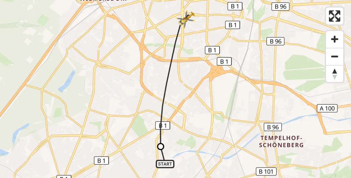 Flugroute Rettungshubschrauber Charité Clinic Benjamin Franklin Campus - Berlin, 25 September 2026, 10:09