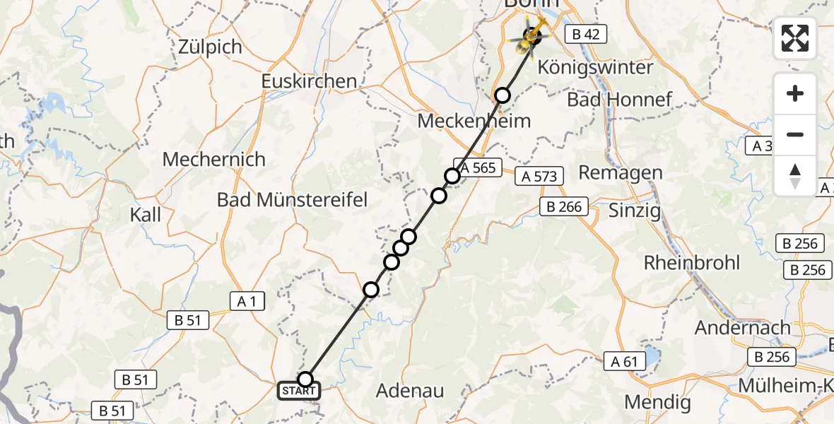 Flugroute Rettungshubschrauber Blankenheim - Bonn University Hospital, 25 September 2026, 10:11