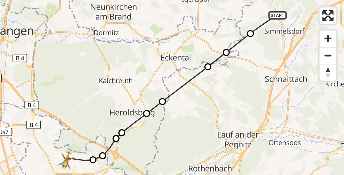 Flugroute Ambulanzhubschrauber Simmelsdorf - Flughafen Nuremberg, 25 September 2026, 10:35
