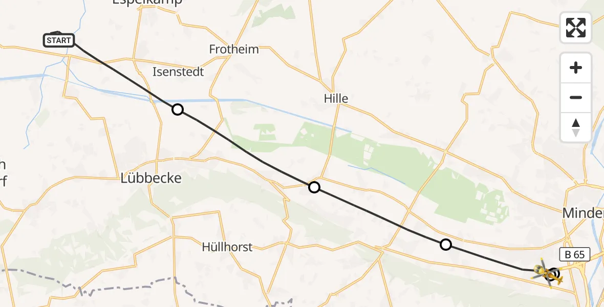 Flugroute Rettungshubschrauber Espelkamp - Minden, 25 September 2026, 10:37