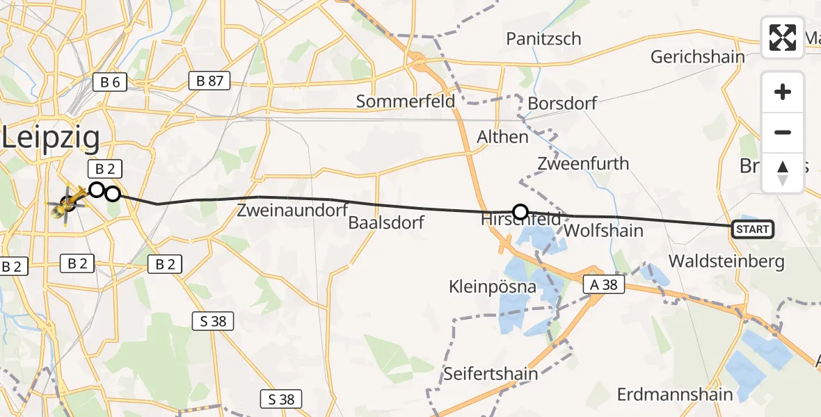 Flugroute Rettungshubschrauber Brandis - Leipzig, 25 September 2026, 10:39