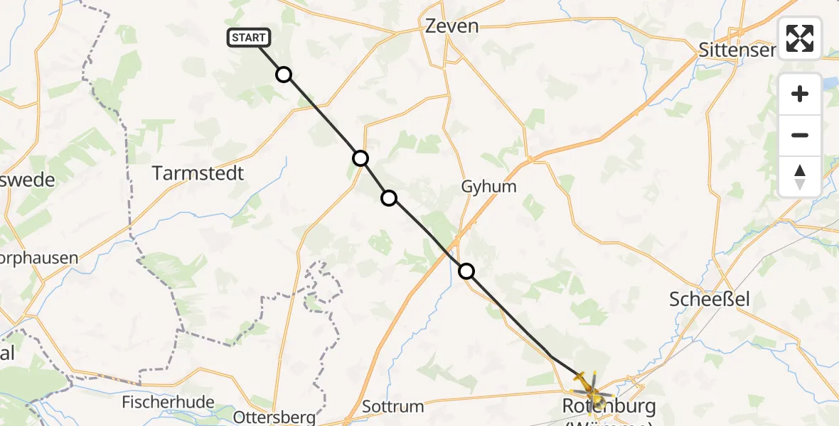 Flugroute Rettungshubschrauber Rhade - Rotenburg (Wümme), 25 September 2026, 10:47