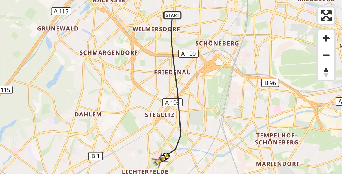 Flugroute Rettungshubschrauber Berlin - Charité Clinic Benjamin Franklin Campus, 25 September 2026, 10:49