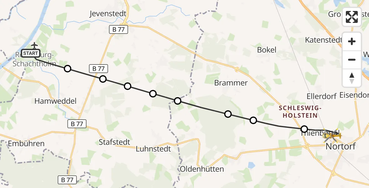 Flugroute Ambulanzhubschrauber Hörsten - Nortorf, 25 September 2026, 10:56