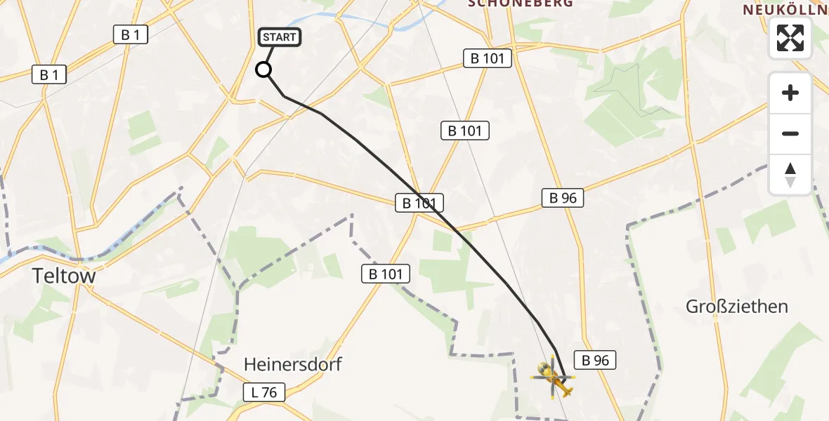 Flugroute Rettungshubschrauber Charité Clinic Benjamin Franklin Campus - Berlin, 25 September 2026, 10:56