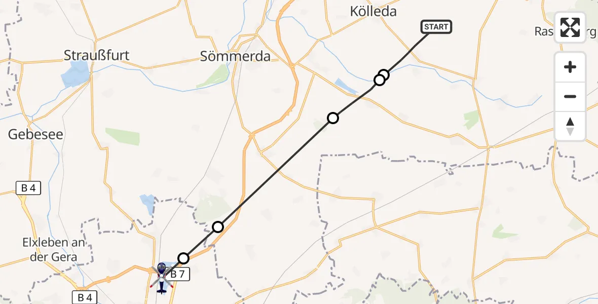 Flugroute Polizeihubschrauber Großneuhausen - Erfurt, 25 September 2026, 10:58