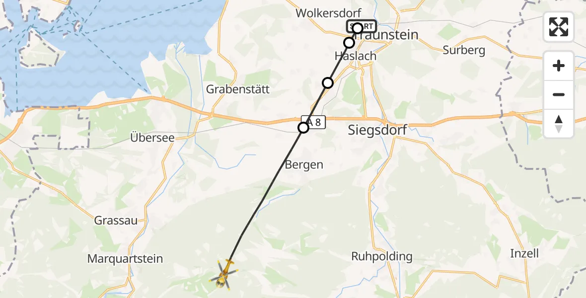 Flugroute Rettungshubschrauber Traunstein Hospital - Ruhpolding, 25 September 2026, 11:02