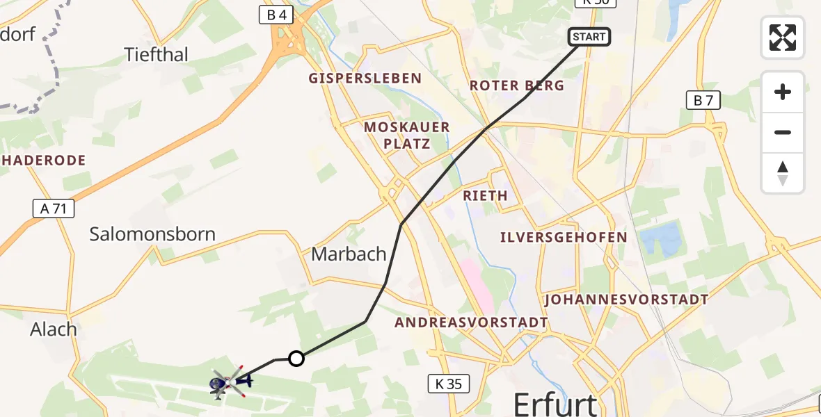Flugroute Polizeihubschrauber Erfurt - Erfurt-Weimar Flughafen, 25 September 2026, 11:05
