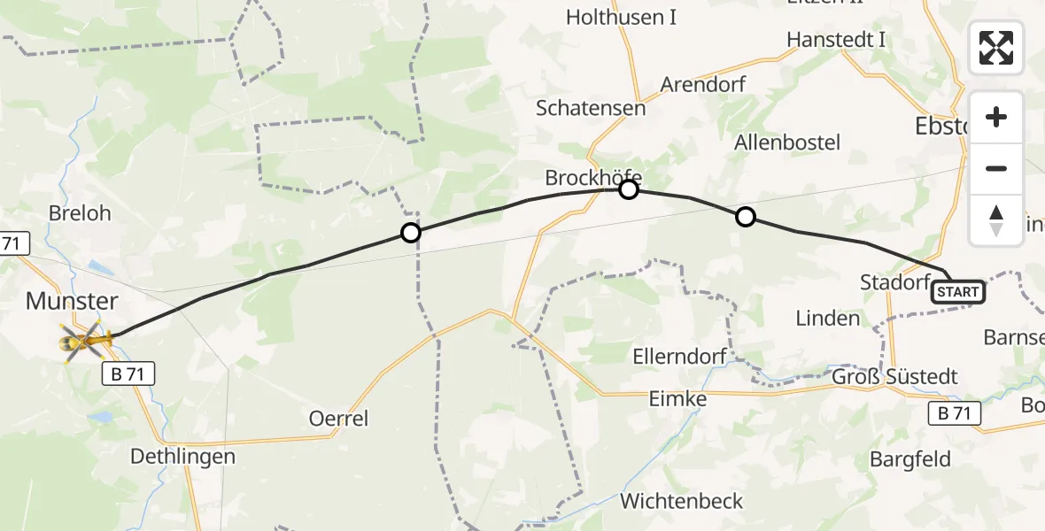 Flugroute Rettungshubschrauber Schwienau - Munster, 25 September 2026, 11:06