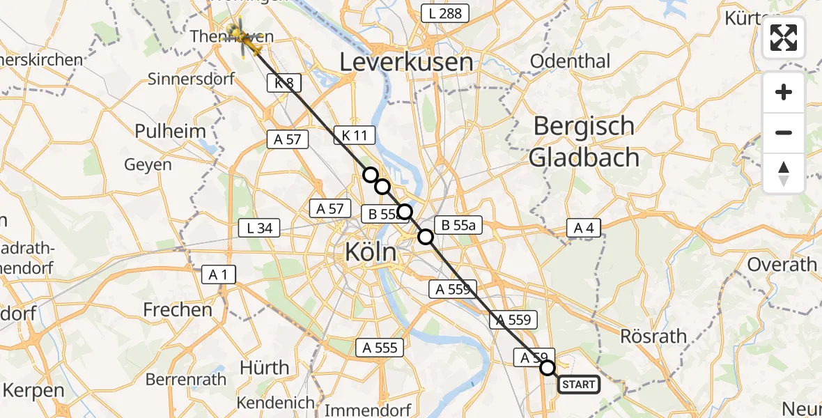 Flugroute Rettungshubschrauber Köln Bonn Flughafen - Köln, 25 September 2026, 11:08