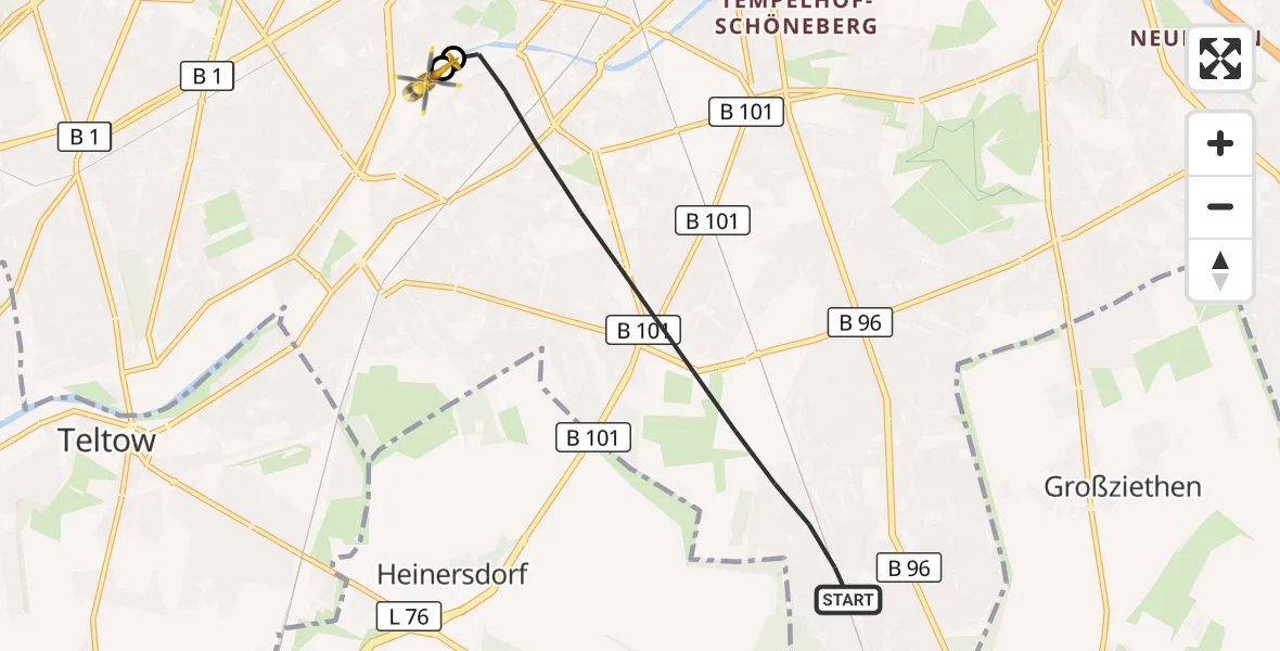 Flugroute Rettungshubschrauber Berlin - Charité Clinic Benjamin Franklin Campus, 25 September 2026, 11:10