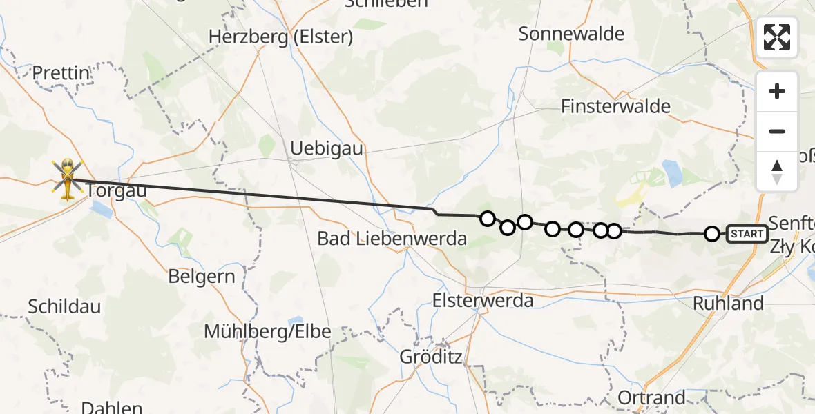 Flugroute Rettungshubschrauber Schipkau - Torgau, 25 September 2026, 11:23