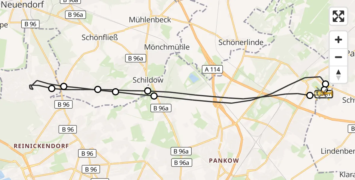 Flugroute Rettungshubschrauber Helios Clinic Berlin-Buch - Helios Clinic Berlin-Buch, 25 September 2026, 11:45