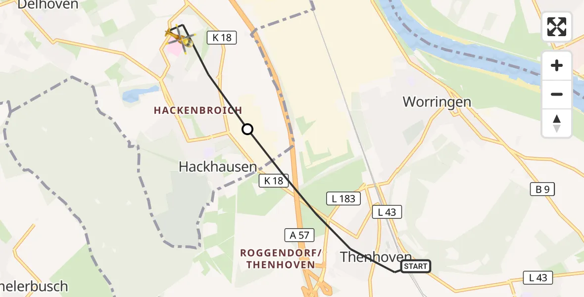 Flugroute Rettungshubschrauber Köln - Dormagen, 25 September 2026, 11:55