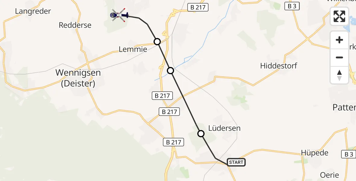 Flugroute Polizeihubschrauber Springe - Gehrden, 25 September 2026, 11:56