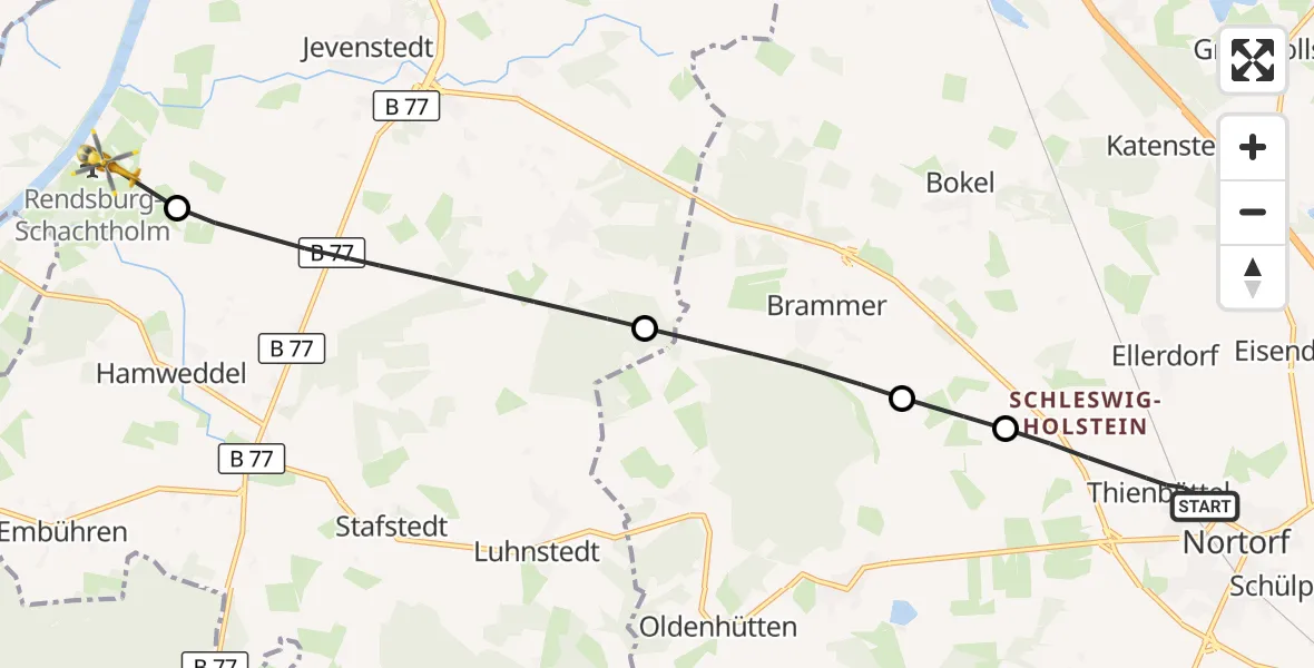 Flugroute Ambulanzhubschrauber Nortorf - Rendsburg-Schachtholm Flugplatz, 25 September 2026, 12:00