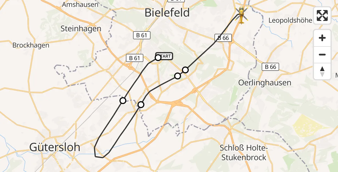 Flugroute Rettungshubschrauber Luftrettungszentrum Bielefeld - Bielefeld, 25 September 2026, 12:02