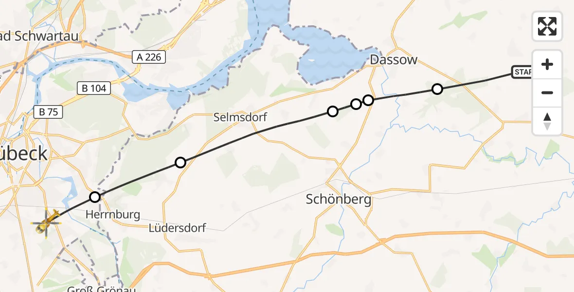 Flugroute Rettungshubschrauber Roggenstorf - Lübeck, 25 September 2026, 12:03