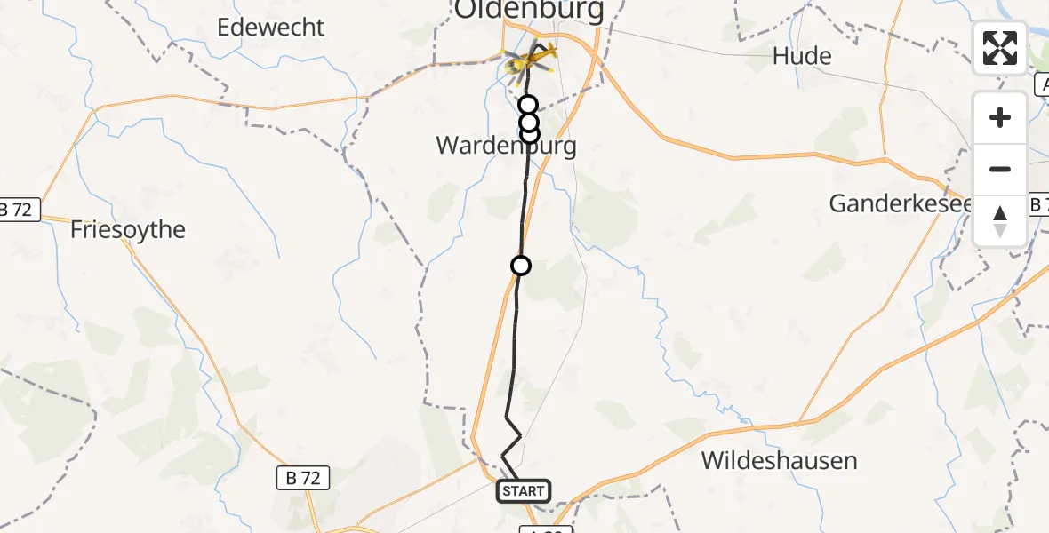 Flugroute Ambulanzhubschrauber Großenkneten - Oldenburg (Oldb), 25 September 2026, 12:05
