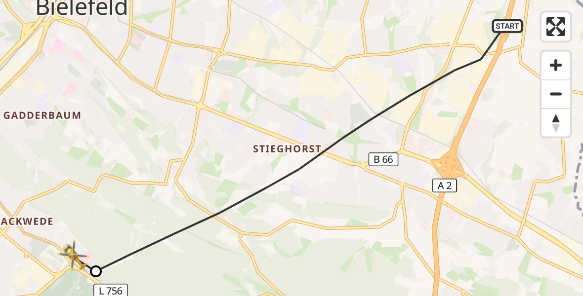 Flugroute Rettungshubschrauber Bielefeld - Luftrettungszentrum Bielefeld, 25 September 2026, 12:14