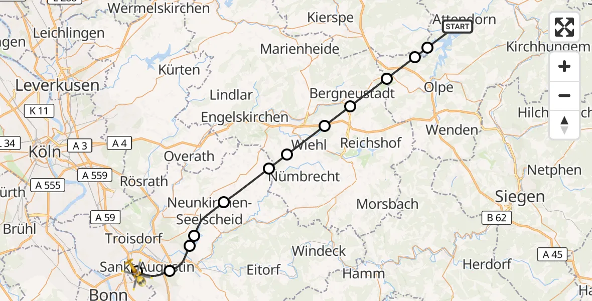 Flugroute Rettungshubschrauber Attendorn - Bonn-Hangelar Flugplatz, 25 September 2026, 12:21