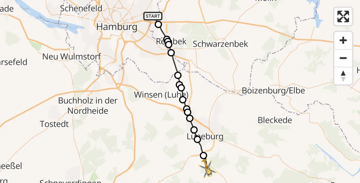 Flugroute Rettungshubschrauber Barsbüttel - Melbeck, 25 September 2026, 12:22