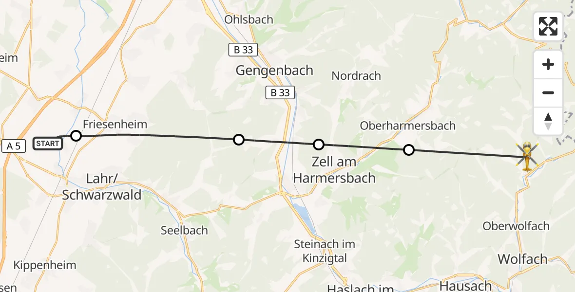 Flugroute Rettungshubschrauber Lahr Flughafen - Oberwolfach, 25 September 2026, 12:22