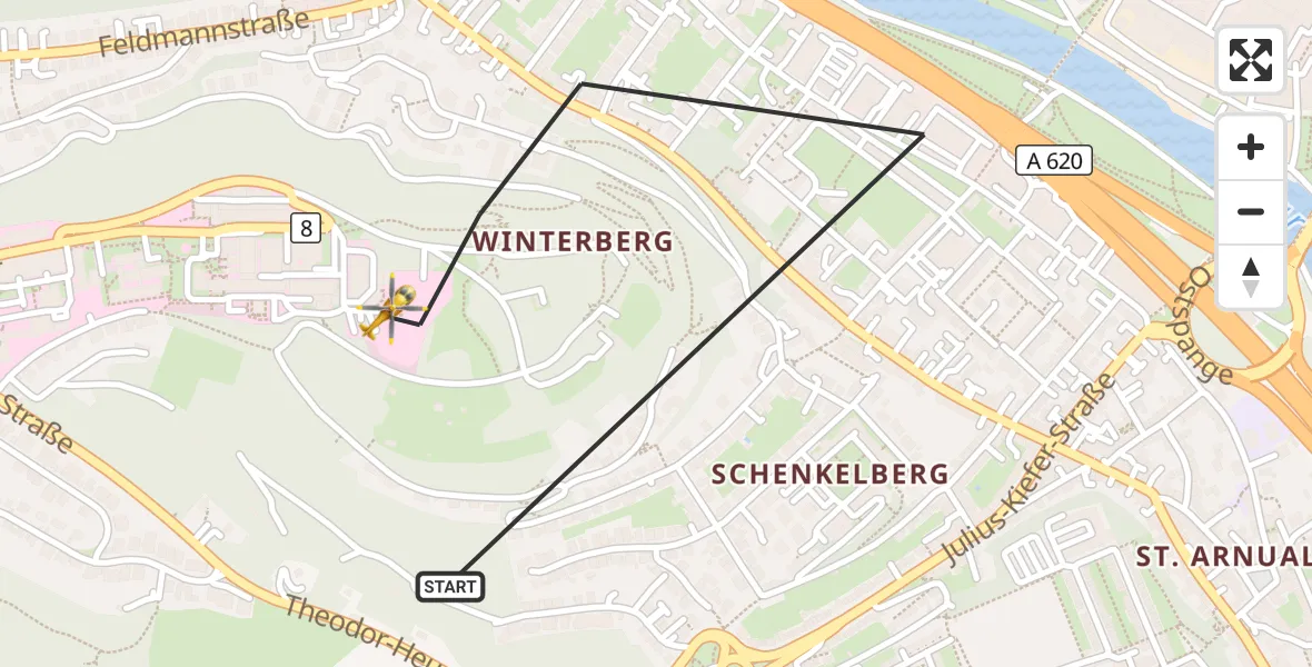 Flugroute Rettungshubschrauber Saarbrücken - Saarbrücken, 25 September 2026, 12:29