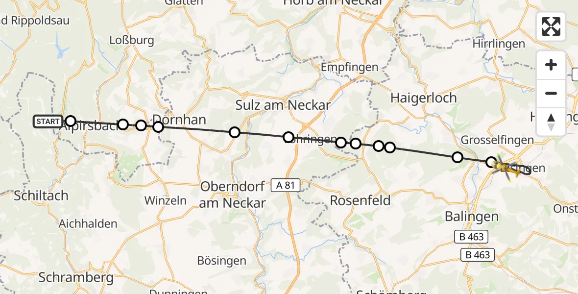 Flugroute Rettungshubschrauber Schenkenzell - Bisingen, 25 September 2026, 12:33