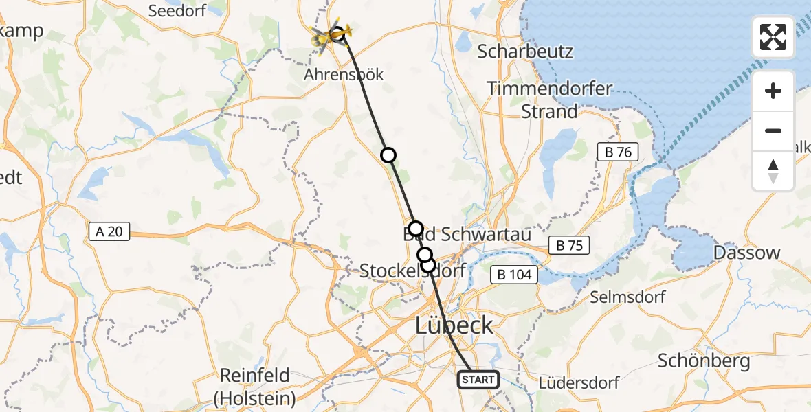 Flugroute Rettungshubschrauber Lübeck - Christoph 12 Luftrettungszentrum, 25 September 2026, 12:40