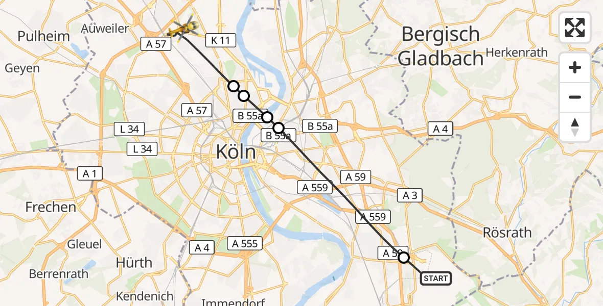 Flugroute Rettungshubschrauber Köln Bonn Flughafen - Köln, 25 September 2026, 12:42
