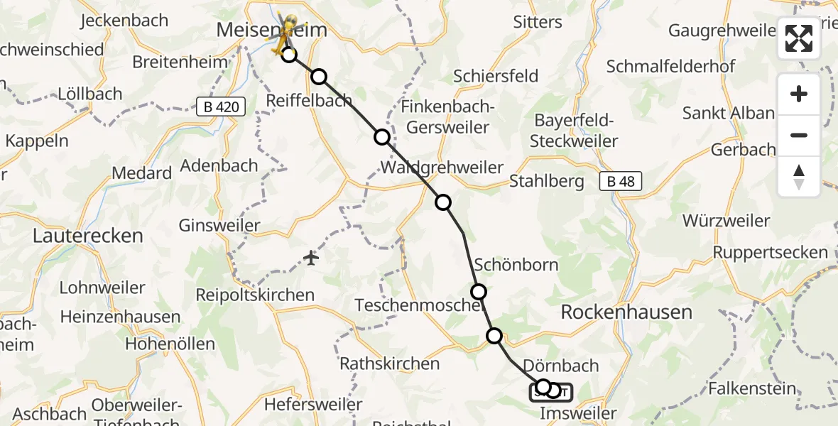Flugroute Rettungshubschrauber Rockenhausen - Meisenheim, 25 September 2026, 12:49