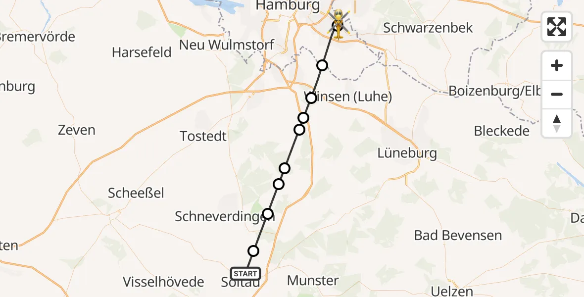 Flugroute Rettungshubschrauber Soltau - Christoph Hansa ADAC Hubschrauberlandeplatz, 25 September 2026, 12:49