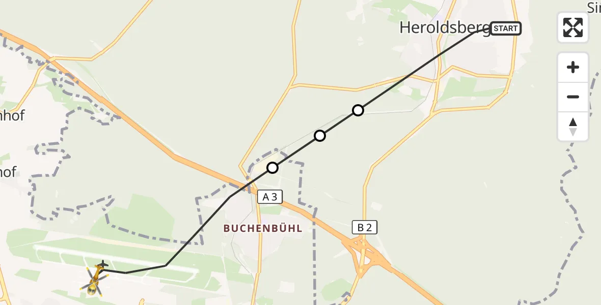 Flugroute Ambulanzhubschrauber Heroldsberg - Flughafen Nuremberg, 25 September 2026, 13:04