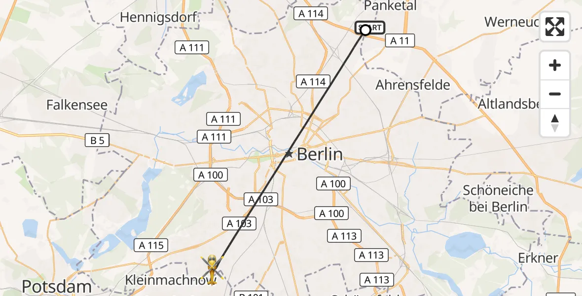 Flugroute Rettungshubschrauber Helios Clinic Berlin-Buch - Berlin, 25 September 2026, 13:10