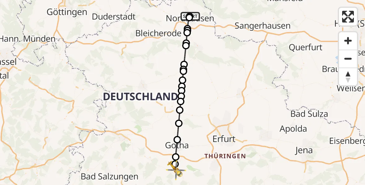 Flugroute Rettungshubschrauber Südharz Hospital Nordhausen - Georgenthal, 25 September 2026, 13:16