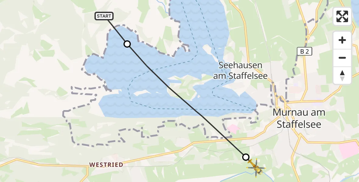Flugroute Rettungshubschrauber Uffing a.Staffelsee - Murnau a.Staffelsee, 25 September 2026, 13:19