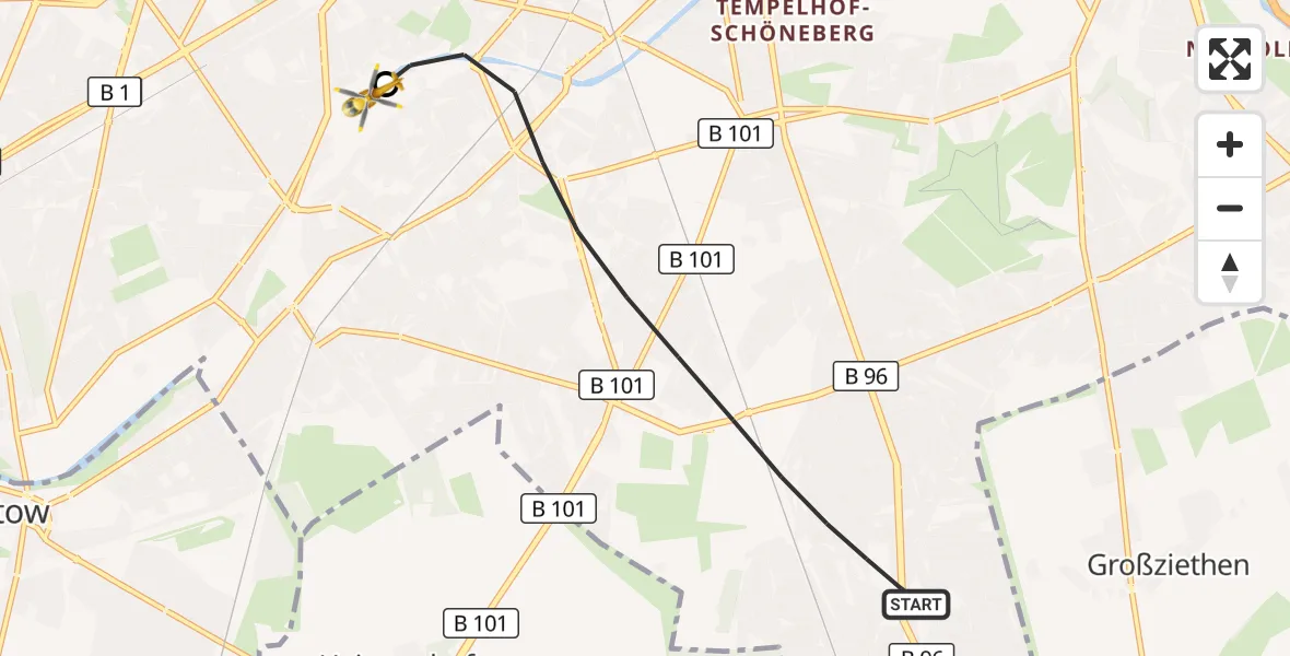 Flugroute Rettungshubschrauber Berlin - Charité Clinic Benjamin Franklin Campus, 25 September 2026, 13:20