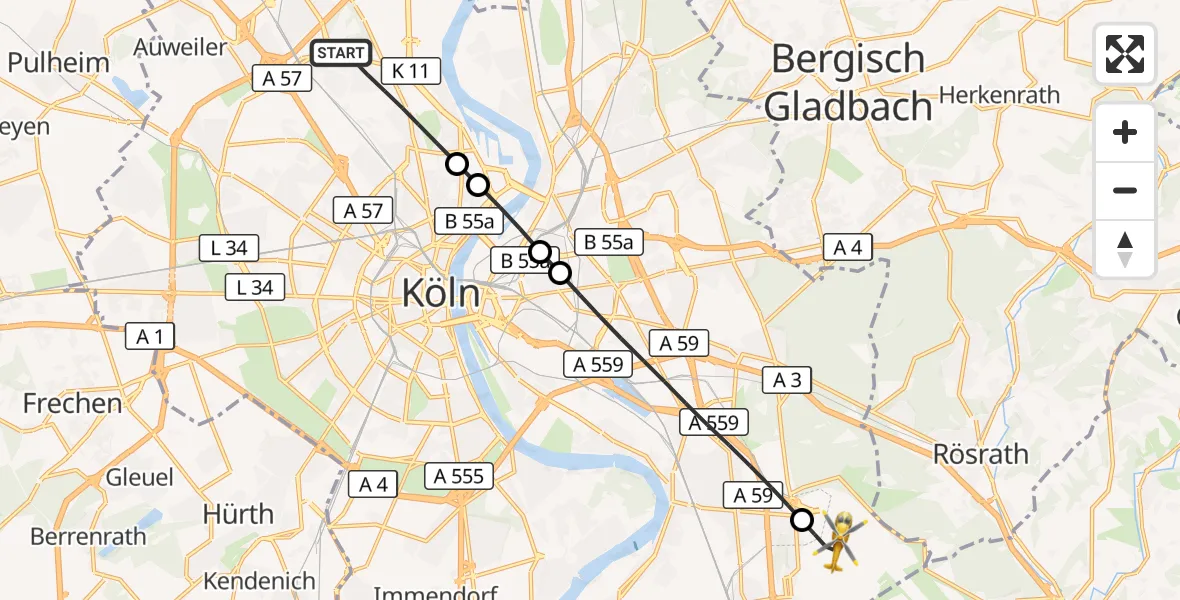 Flugroute Rettungshubschrauber Köln - Köln Bonn Flughafen, 25 September 2026, 13:21